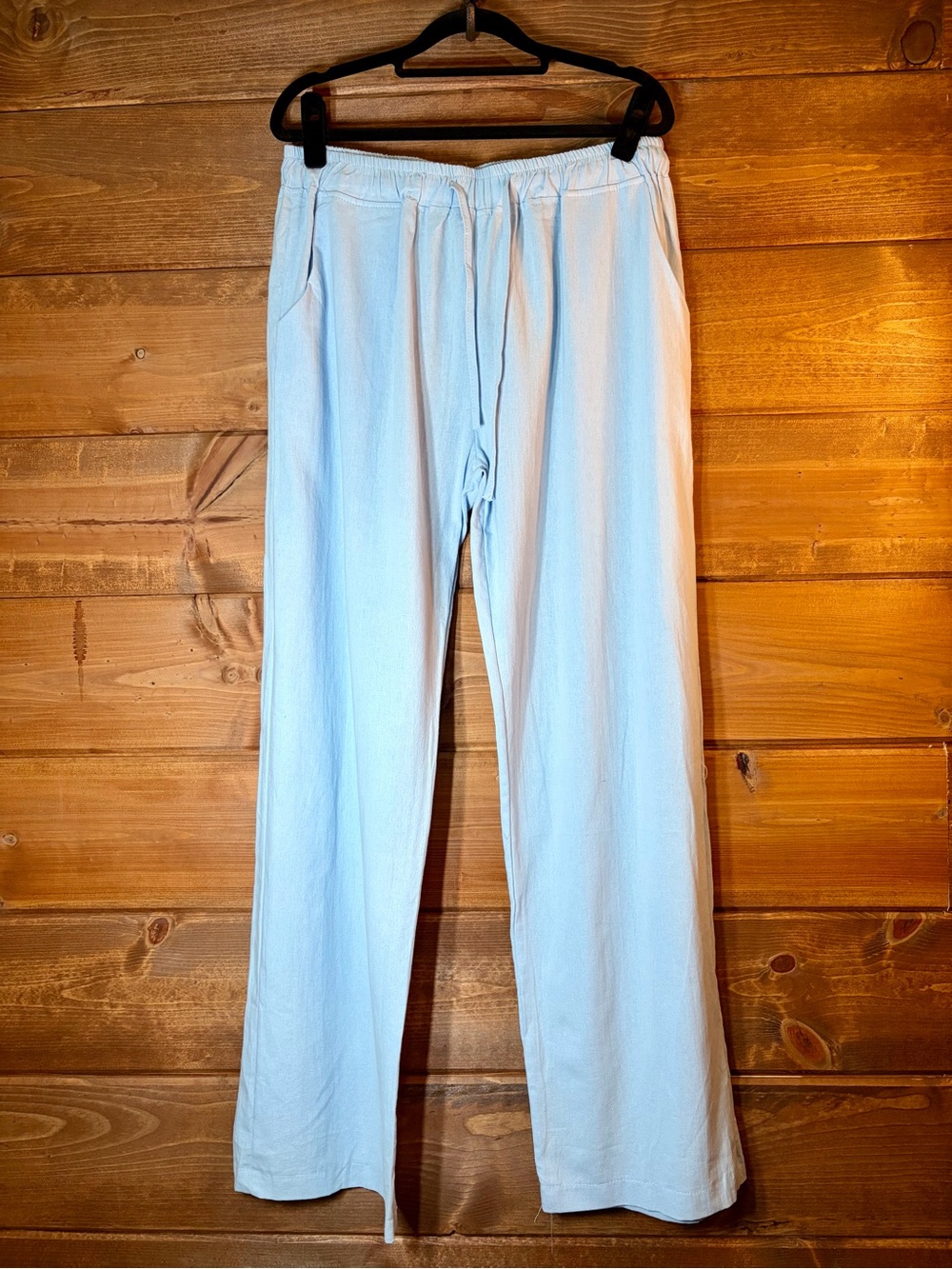 Amazon Women's Light Blue Cotton Linen Blend Pajama Lounge Pants Size Large 🌸